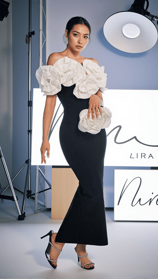 AIIZIE CREED OFF SHOULDER FLOWER BANDAGE DRESS - product image