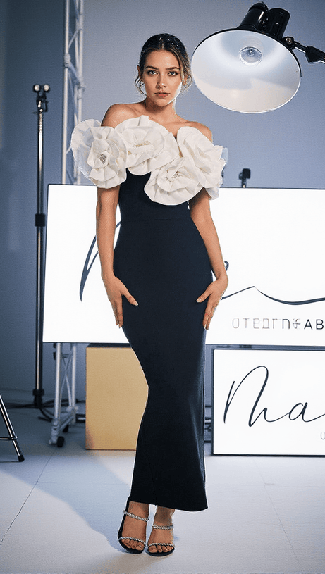 Creed – Schulterfreies Bandage-Kleid mit Blumenmuster