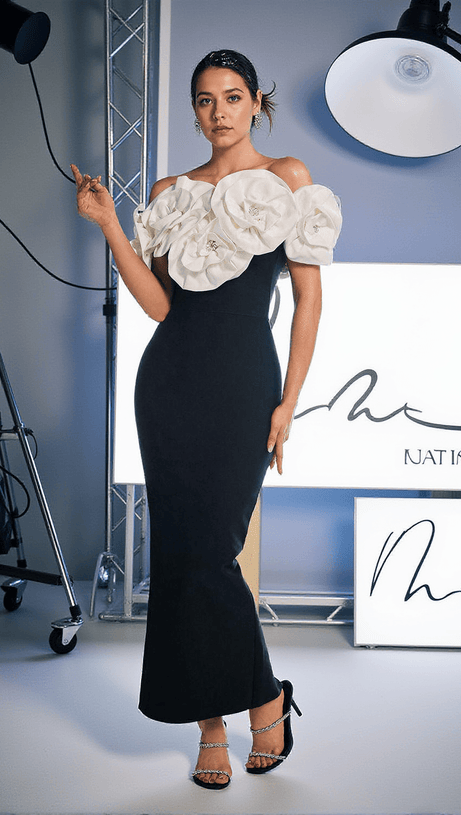 Creed – Schulterfreies Bandage-Kleid mit Blumenmuster