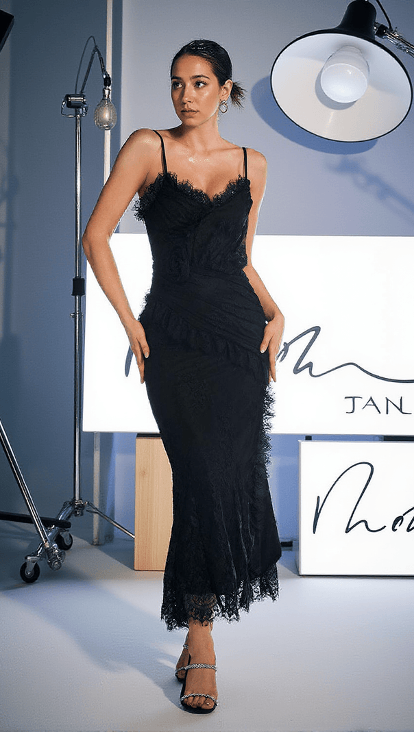 AIIZIE WAYLEN SPAGHETTI FLOWER LACE DRESS - product image