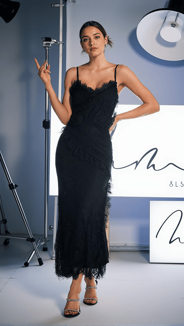 AIIZIE WAYLEN SPAGHETTI FLOWER LACE DRESS - product image