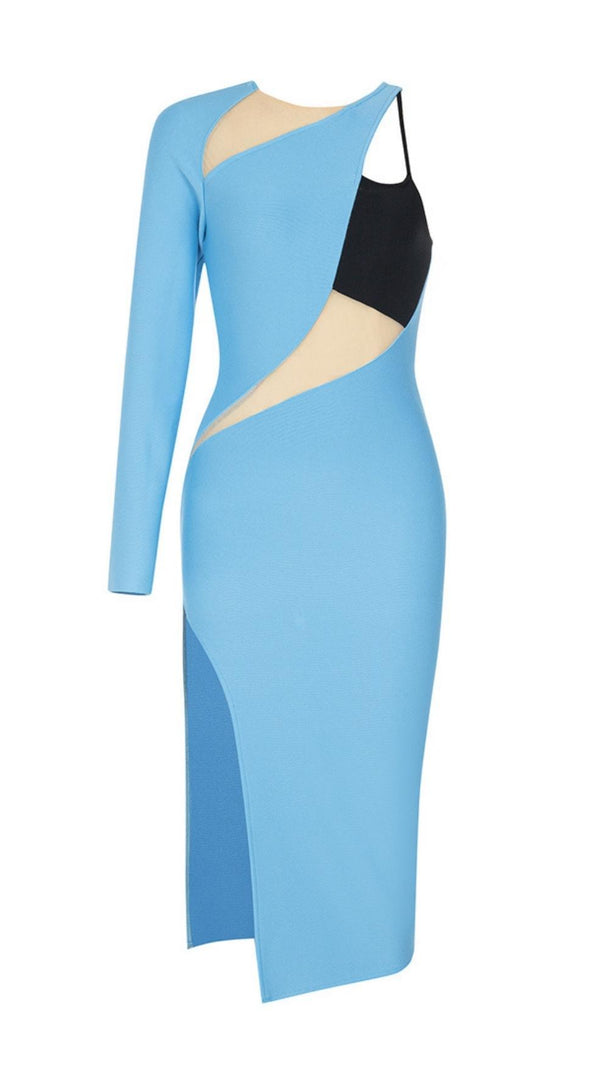 AIIZIE ONE SHOULDER BODYCON MIDI DRESS IN BLUE - product image