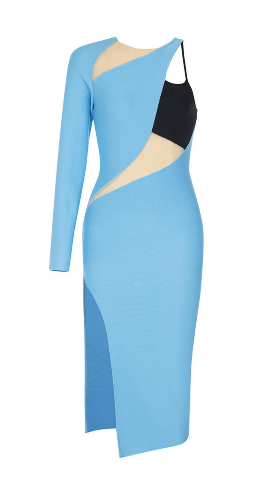 ONE SHOULDER BODYCON MIDI DRESS IN BLUE