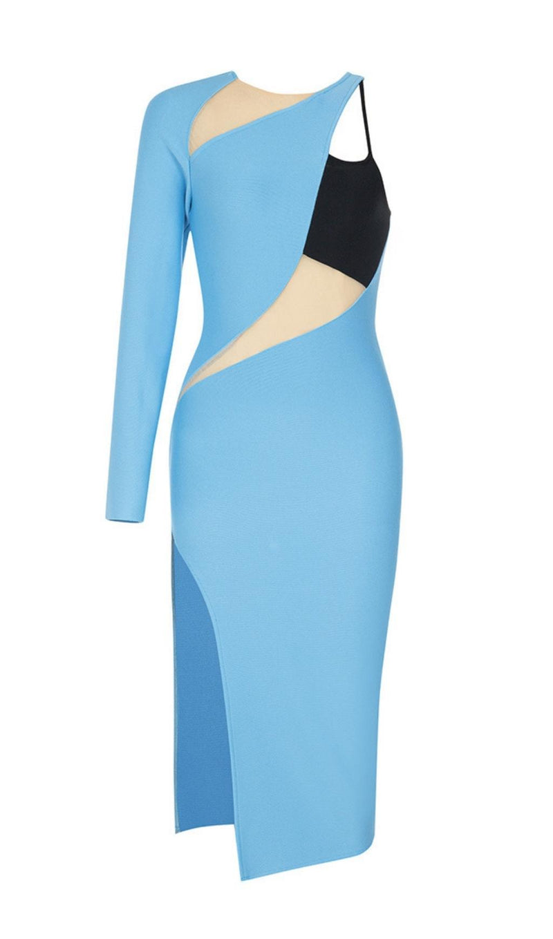 ONE SHOULDER BODYCON MIDI DRESS IN BLUE