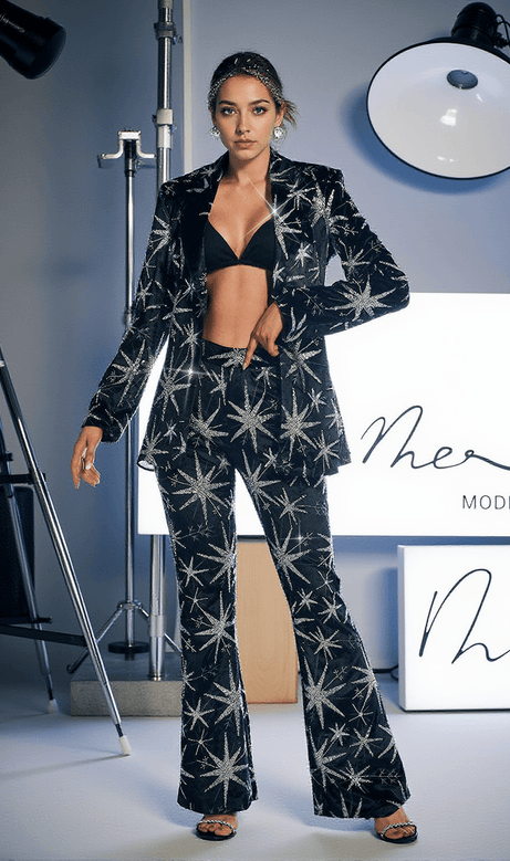 Rhodes Leaf Sequin Crystal Blazer Set
