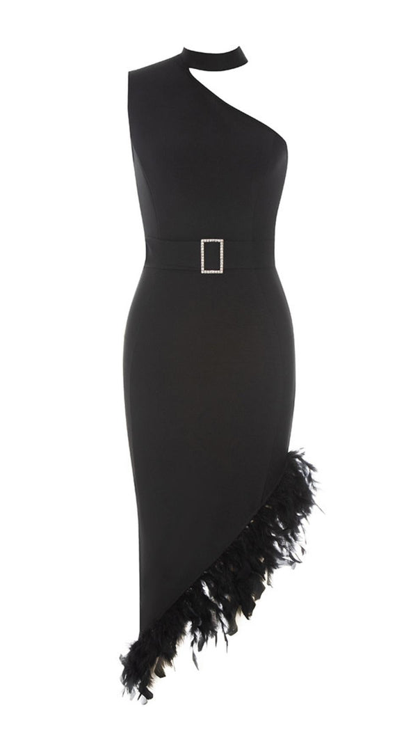 AIIZIE HALTER ONE SHOULDER MIDI DRESS IN BLACK - product image