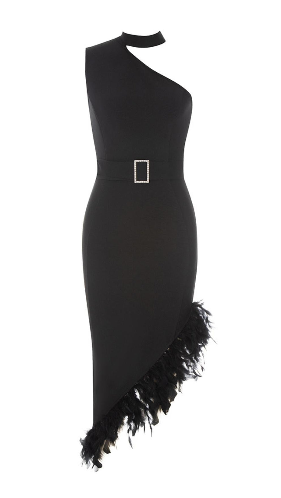 HALTER ONE SHOULDER MIDI DRESS IN BLACK