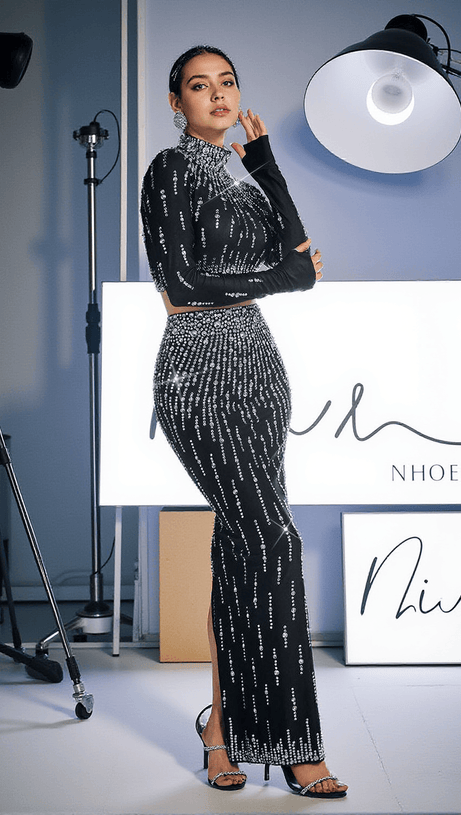 DUTTON HIGH WAIST RHINESTONE SKIRT SET