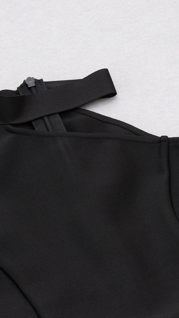 AIIZIE HALTER ONE SHOULDER MIDI DRESS IN BLACK - product image