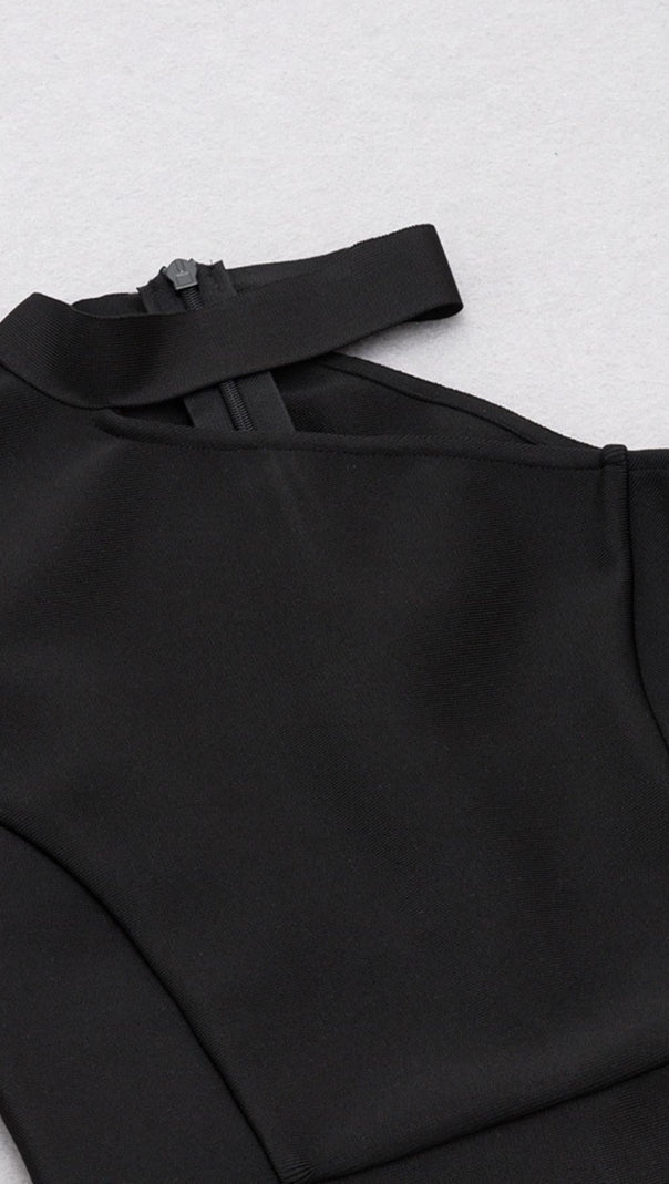 AIIZIE HALTER ONE SHOULDER MIDI DRESS IN BLACK - product image