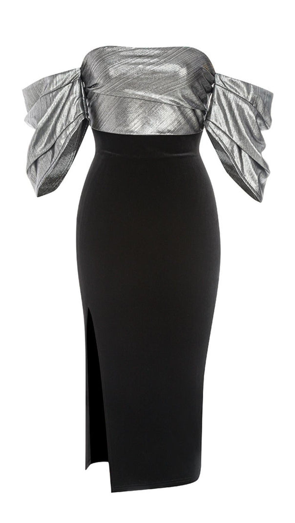 AIIZIE OFF THE SHOULDER MIDI DRESS IN BLACK - product image