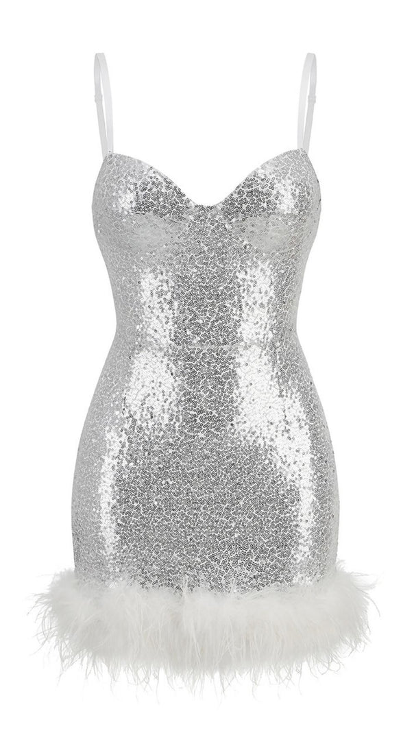 AIIZIE FEATHER SLEEVELESS MINI DRESS IN WHITE - product image