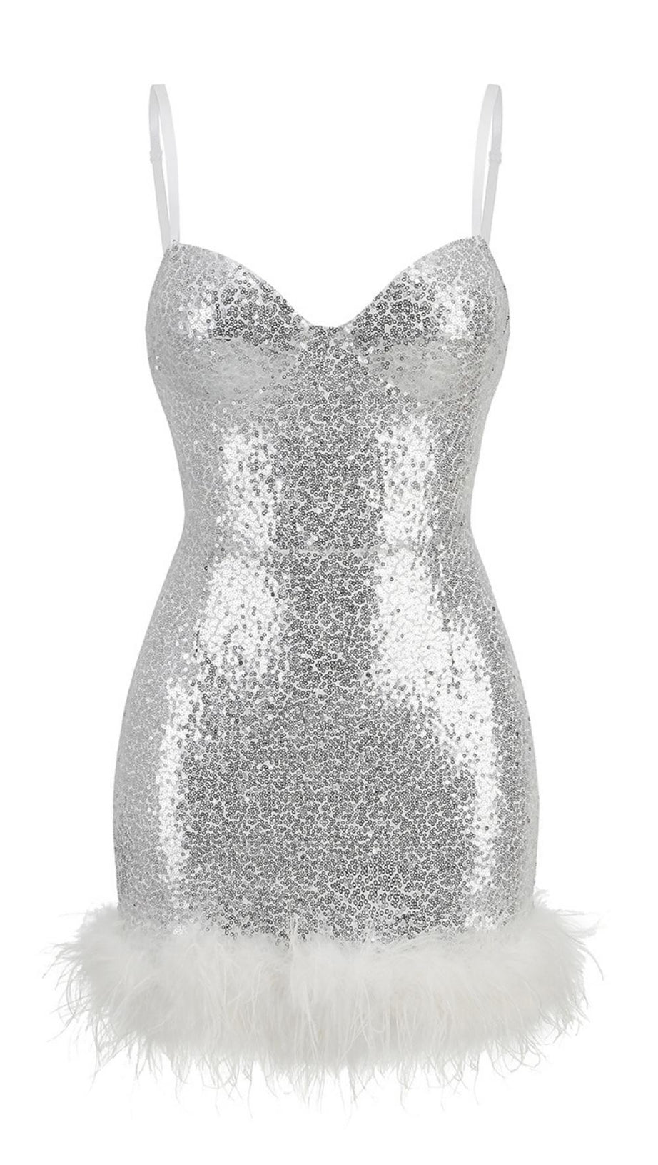 FEATHER SLEEVELESS MINI DRESS IN WHITE
