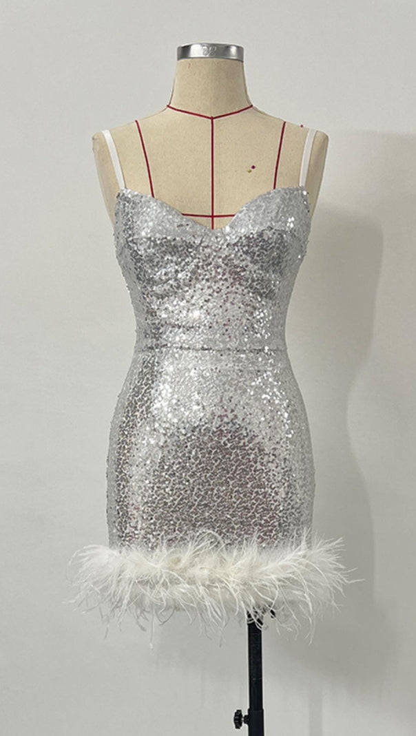 AIIZIE FEATHER SLEEVELESS MINI DRESS IN WHITE - product image