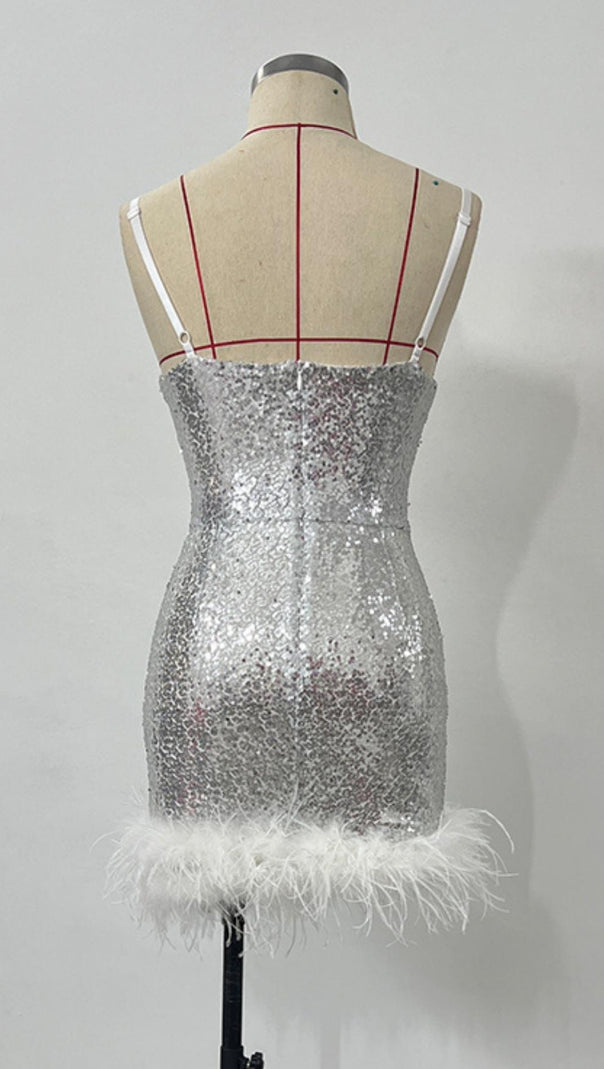 AIIZIE FEATHER SLEEVELESS MINI DRESS IN WHITE - product image
