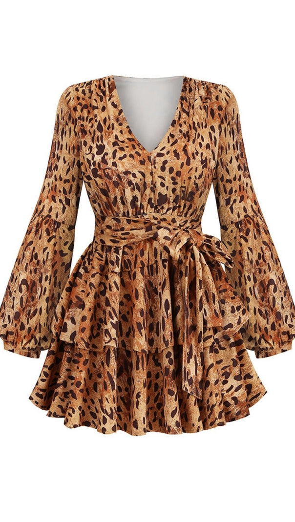 AIIZIE V NECK LEOPARD MINI DRESS - product image