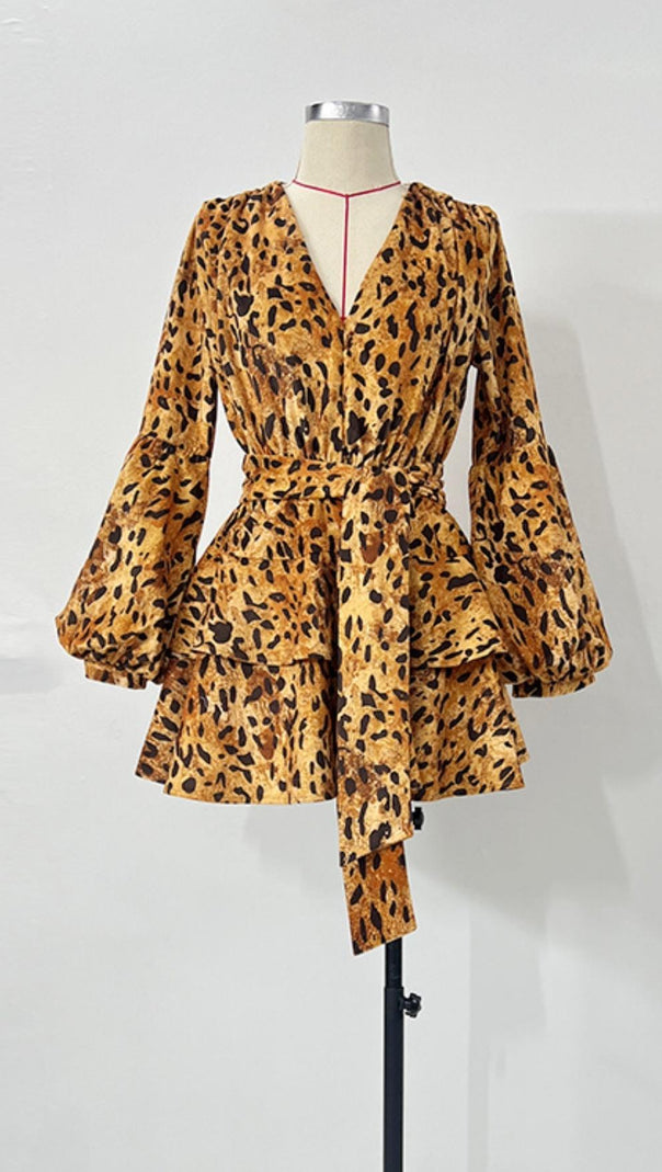 AIIZIE V NECK LEOPARD MINI DRESS - product image