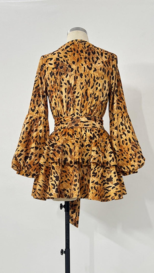 AIIZIE V NECK LEOPARD MINI DRESS - product image