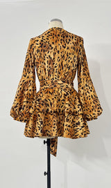 V NECK LEOPARD MINI DRESS