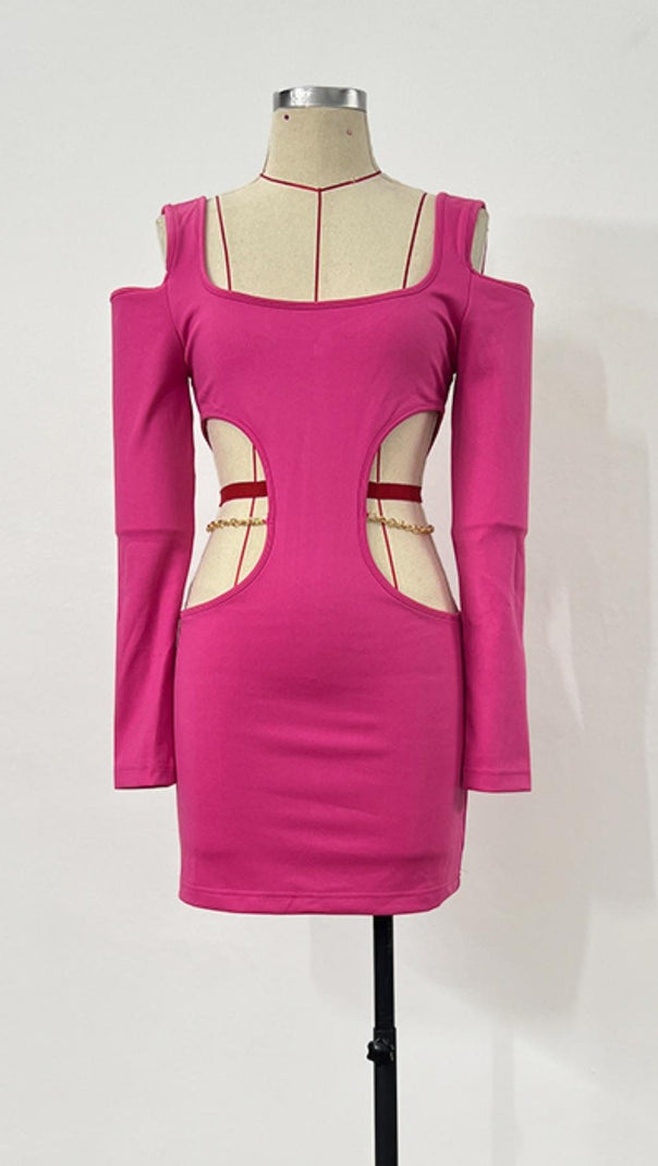 AIIZIE LONG SLEEVES CUT OUT MINI DRESS IN PINK - product image
