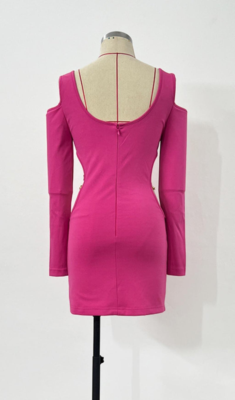 LONG SLEEVES CUT OUT MINI DRESS IN PINK