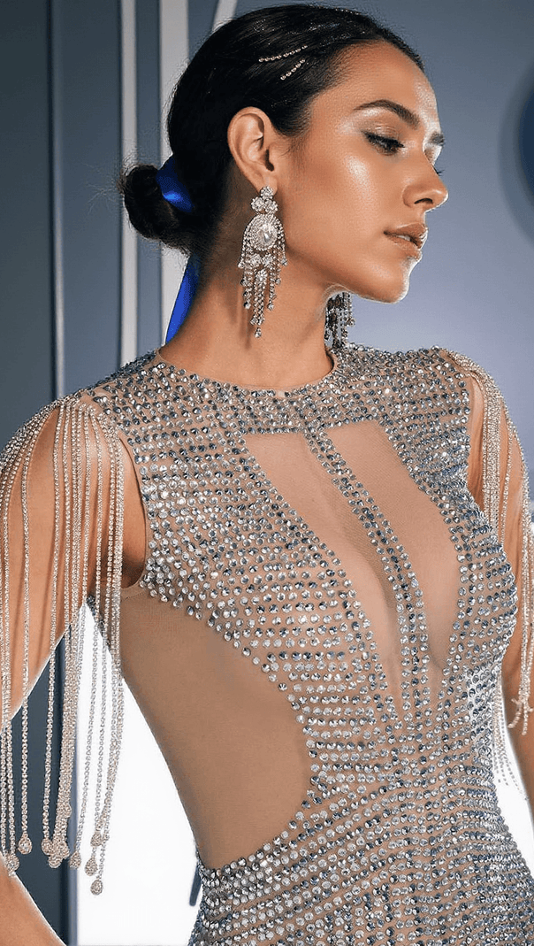 AIIZIE MARCEL RHINESTONE CHAIN FRINGE MINI DRESS - product image