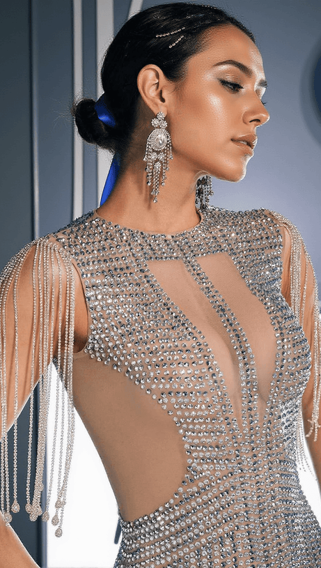 MARCEL RHINESTONE CHAIN FRINGE MINI DRESS