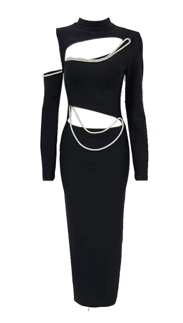 AIIZIE LONG SLEEVES CUT OUT MIDI DRESS IN BLACK - product image