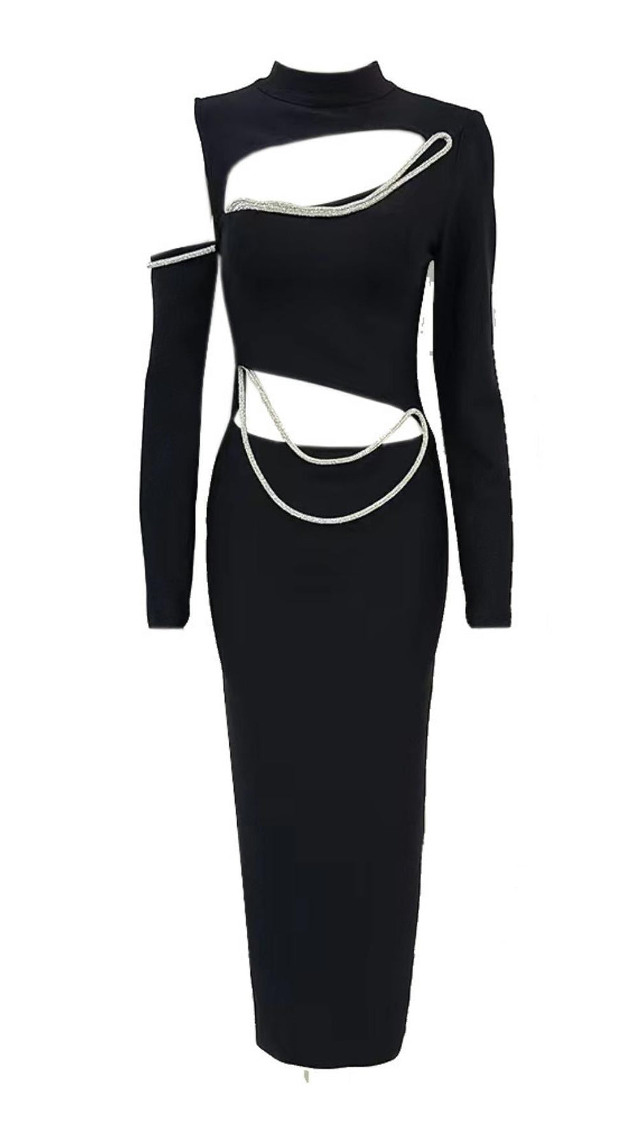 LONG SLEEVES CUT OUT MIDI DRESS IN BLACK