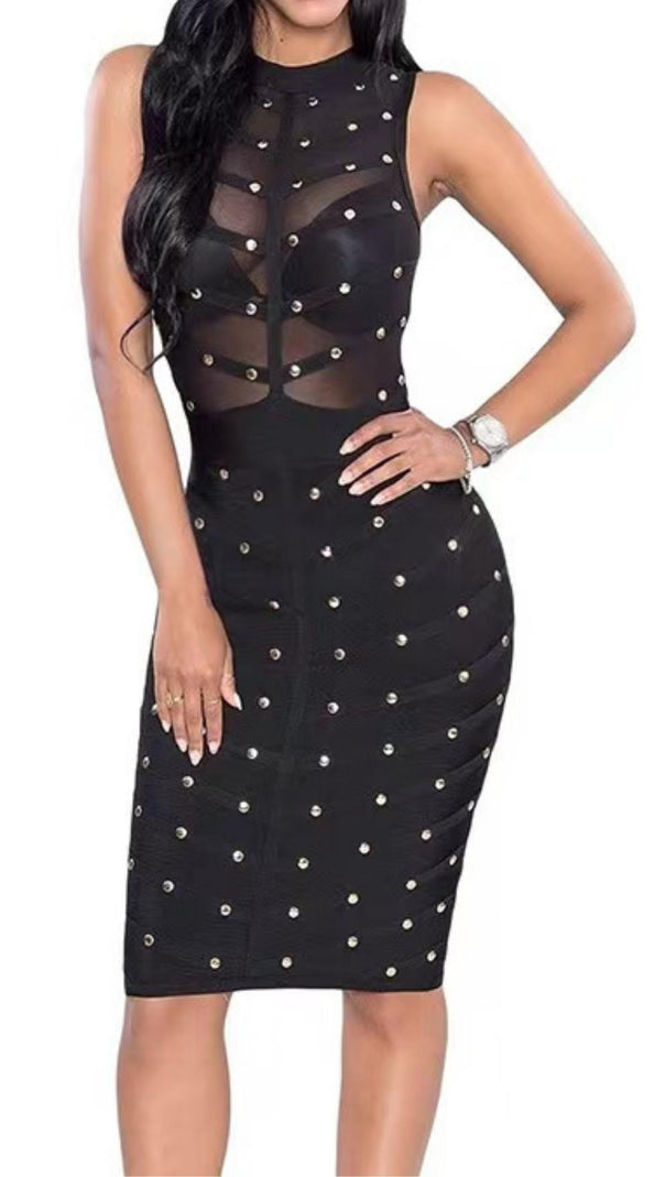 AIIZIE BANDAGE BODYCON MESH MINI DRESS - product image