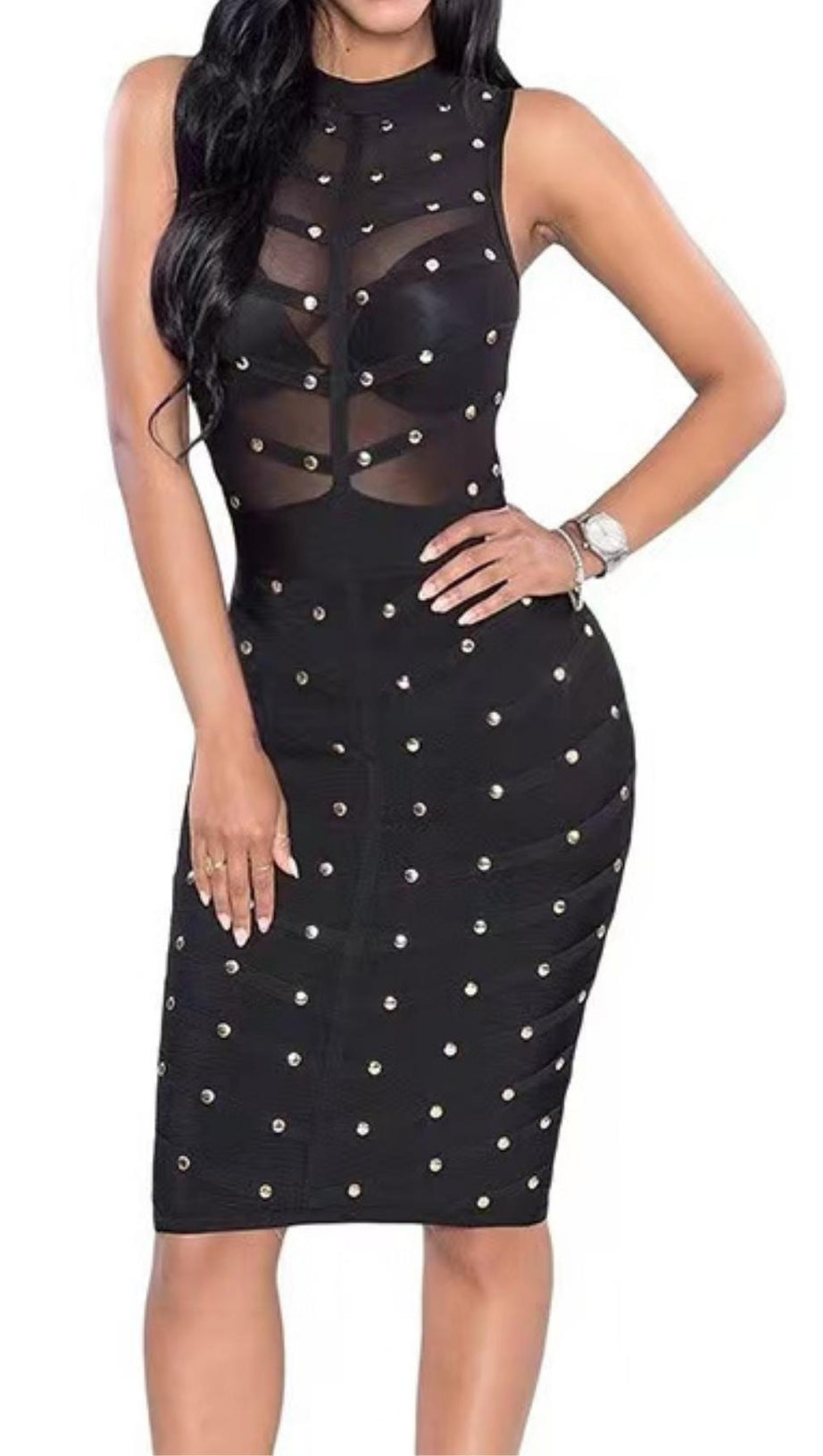BANDAGE BODYCON MESH MINI DRESS