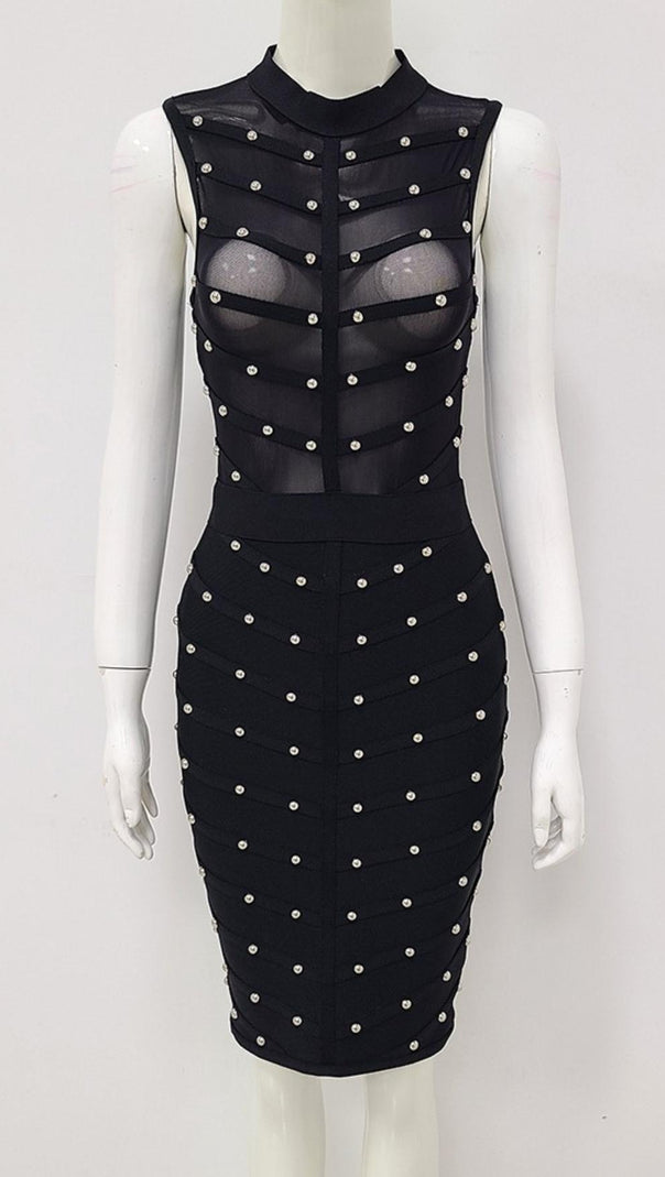 AIIZIE BANDAGE BODYCON MESH MINI DRESS - product image