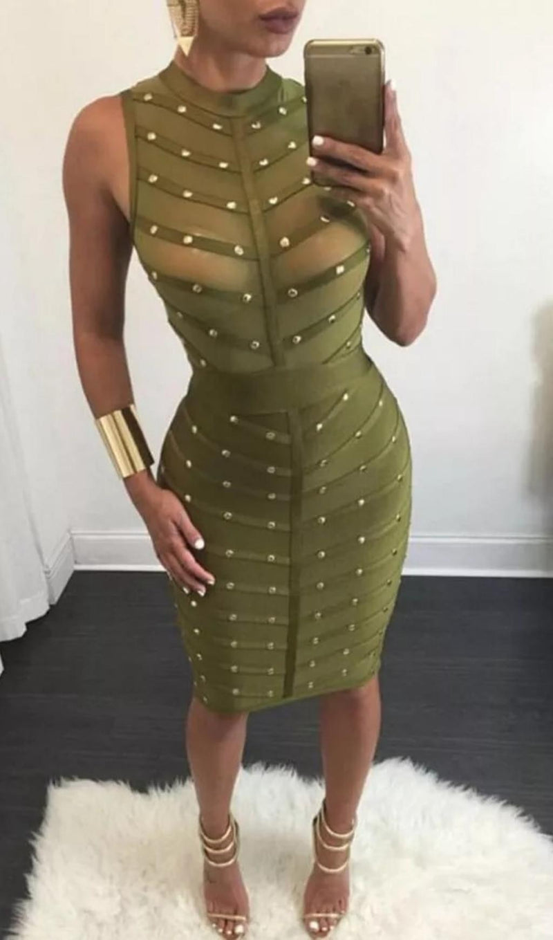 BANDAGE BODYCON MESH MINI DRESS