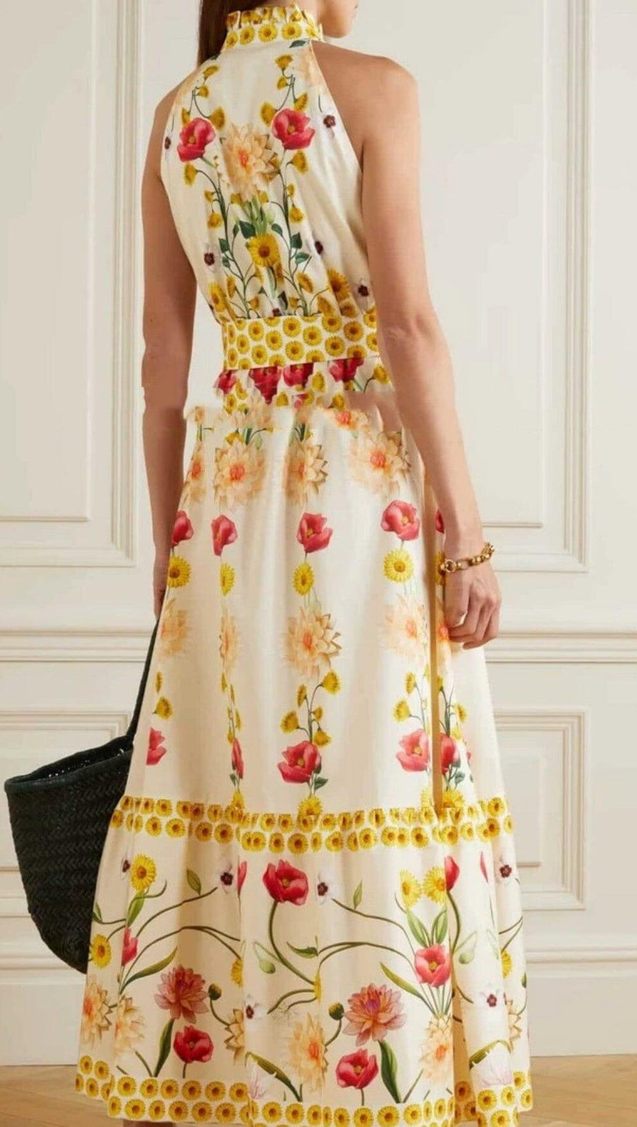 HIGH COLLAR SLEEVELESS LOOSE LACE FLORAL MAXI DRESS