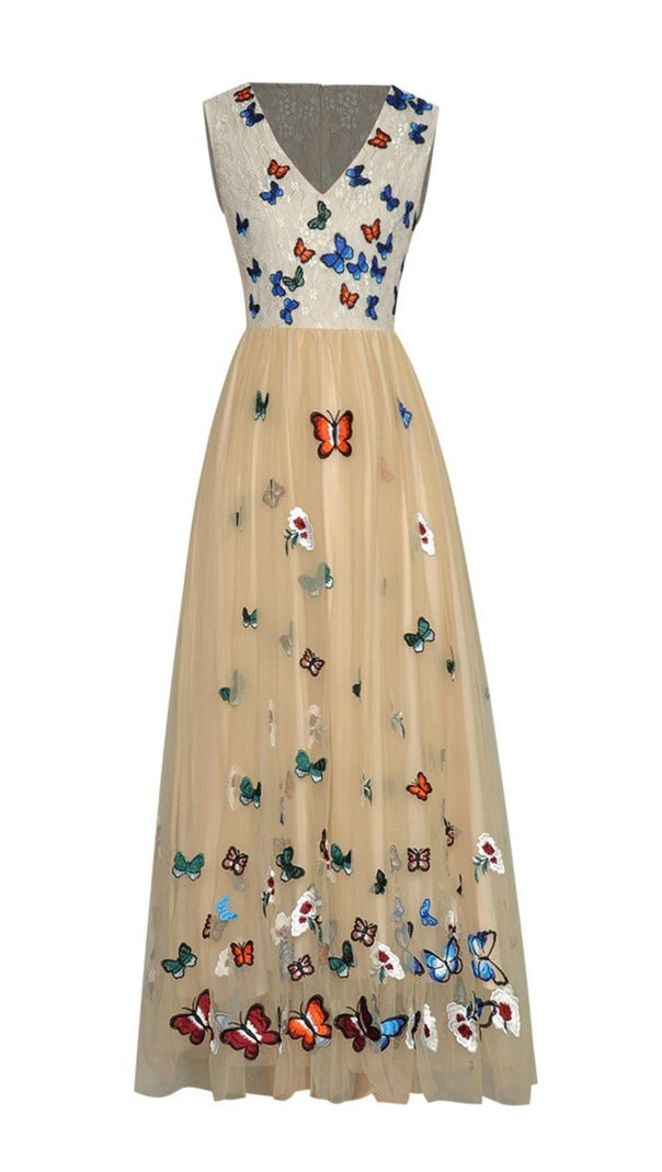AIIZIE BUTTERFLY LACE MIDI DRESS IN BEIGE - product image