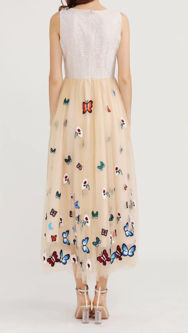 AIIZIE BUTTERFLY LACE MIDI DRESS IN BEIGE - product image