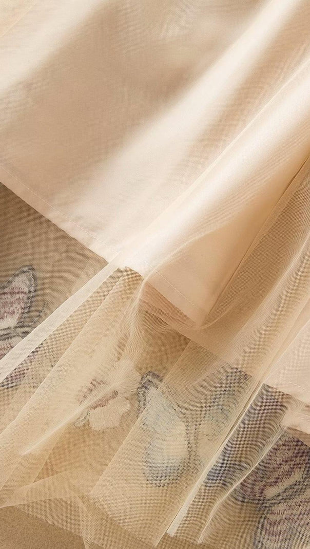 AIIZIE BUTTERFLY LACE MIDI DRESS IN BEIGE - product image