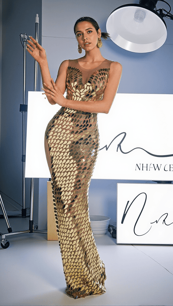 AIIZIE EVANDER SCOOP NECK ACRYLIC MAXI DRESS - product image