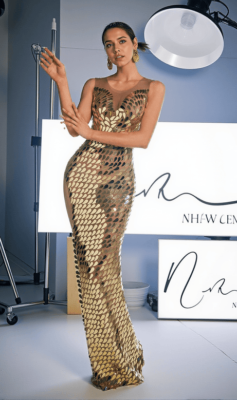 Evander – Maxikleid aus Acryl mit U-Ausschnitt