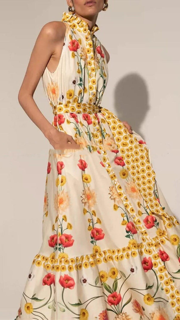 AIIZIE HIGH COLLAR SLEEVELESS LOOSE LACE FLORAL MAXI DRESS - product image