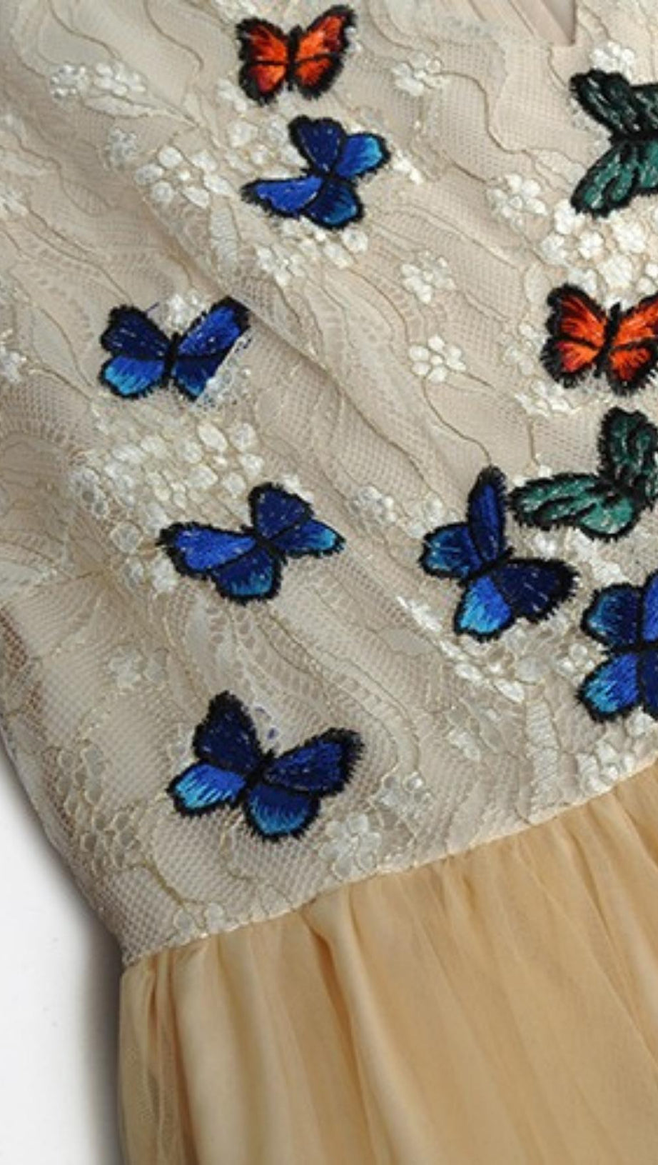 BUTTERFLY LACE MIDI DRESS IN BEIGE