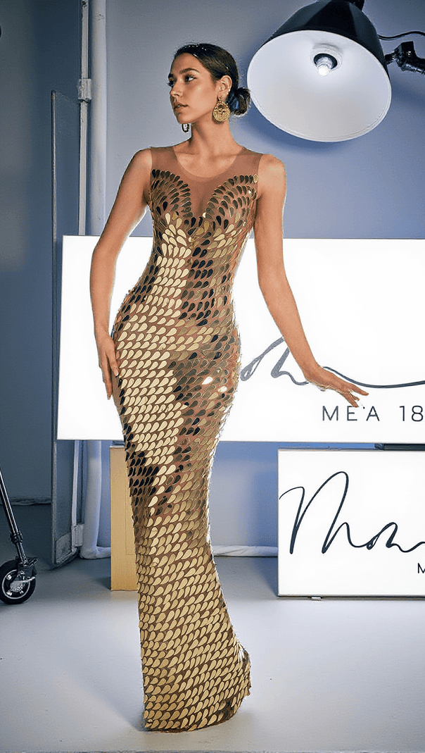 AIIZIE EVANDER SCOOP NECK ACRYLIC MAXI DRESS - product image
