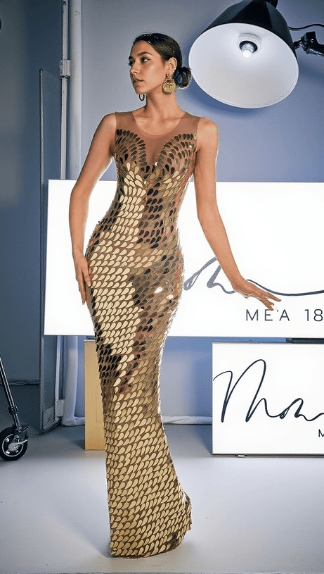 ABITO LUNGO IN ACRILICO CON SCOLLO A V EVANDER