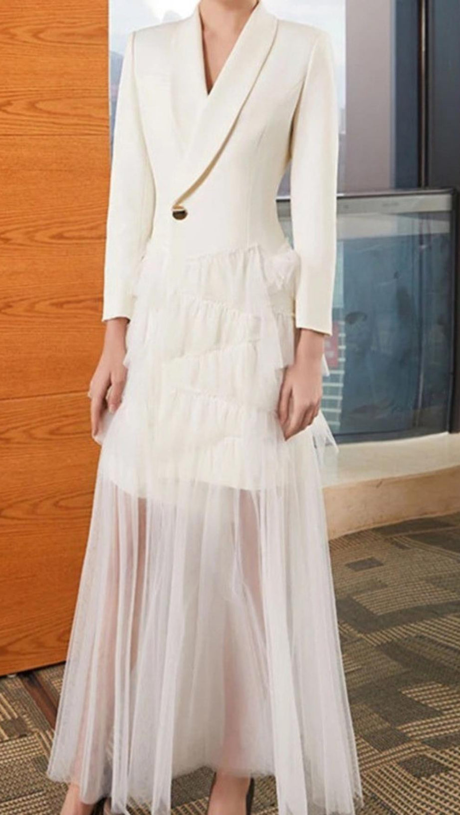 LONG SLEEVES MESH MIDI DRESS