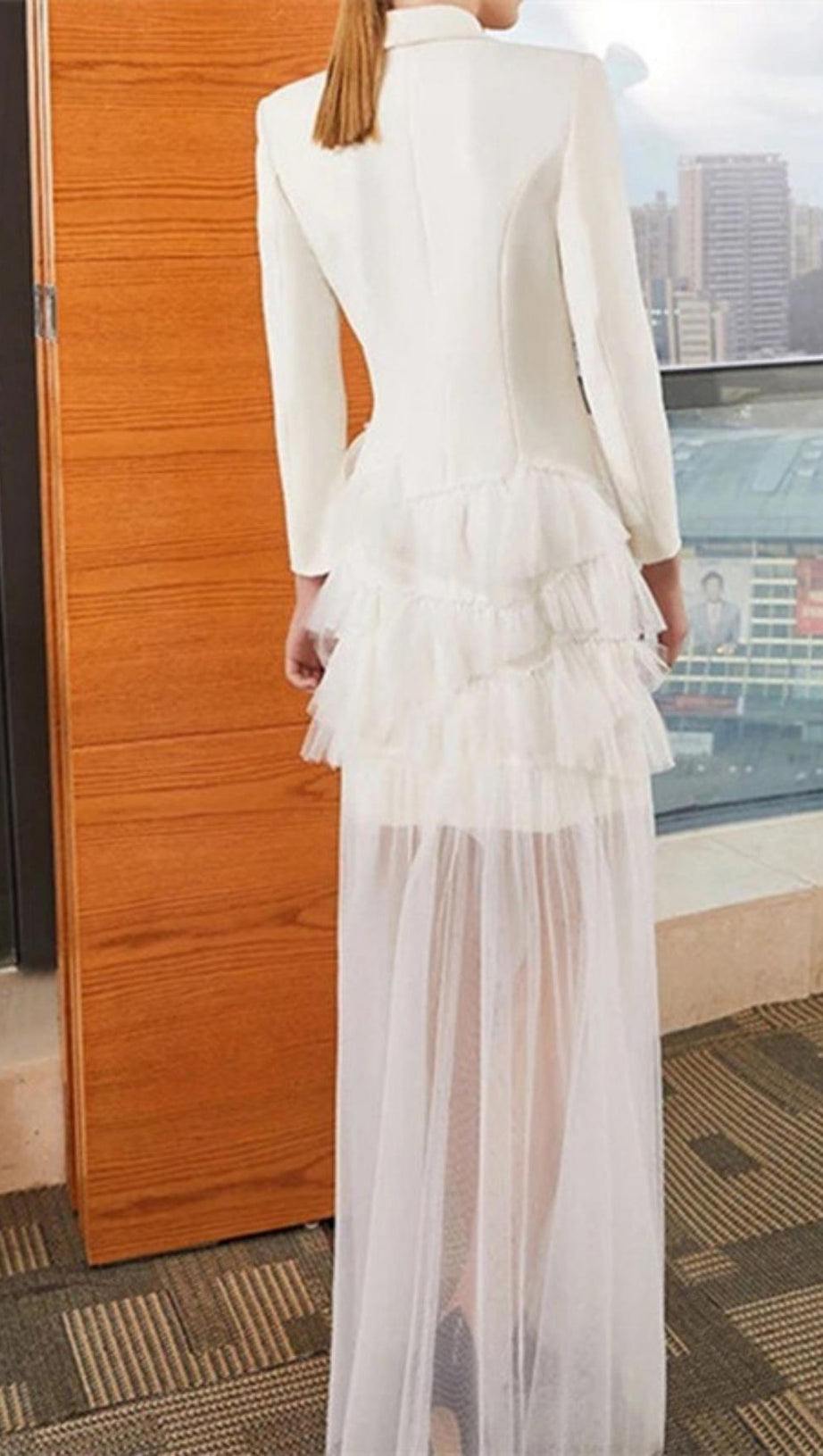 LONG SLEEVES MESH MIDI DRESS