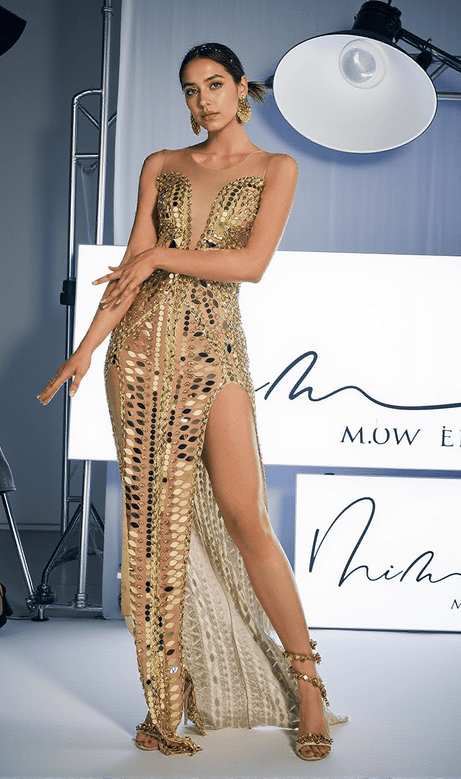 Brycen – Maxikleid aus Acryl mit U-Ausschnitt und Schlitz