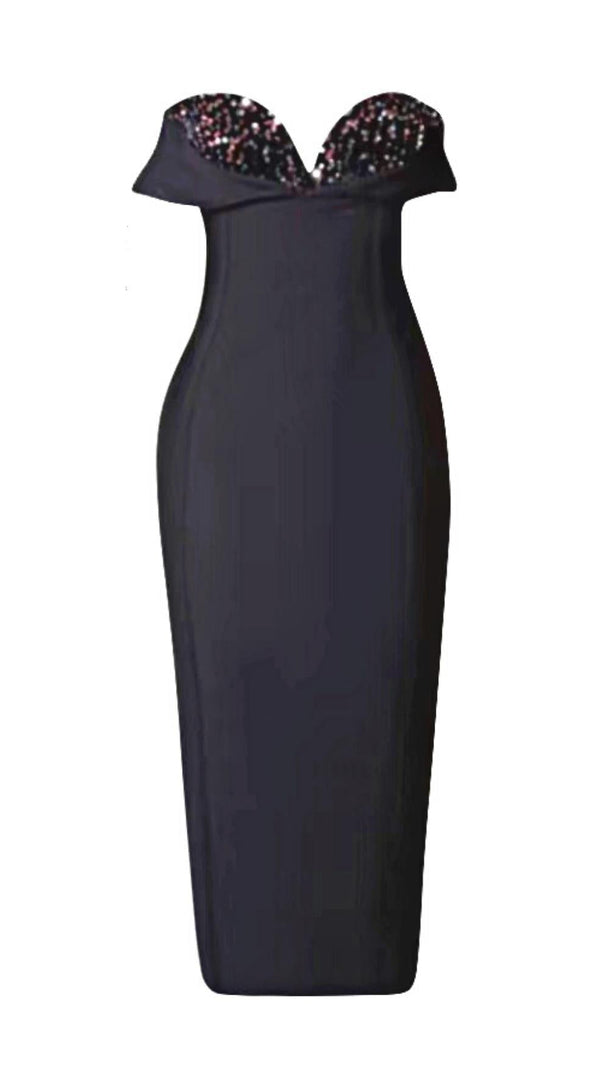 AIIZIE SEQUIN STRAPLESS MIDI DRESS IN BLACK - product image
