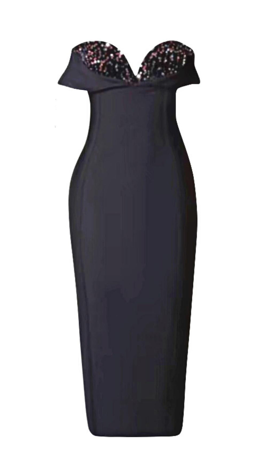 ABITO MIDI SENZA SPALLINE CON PAILLETTES NERO