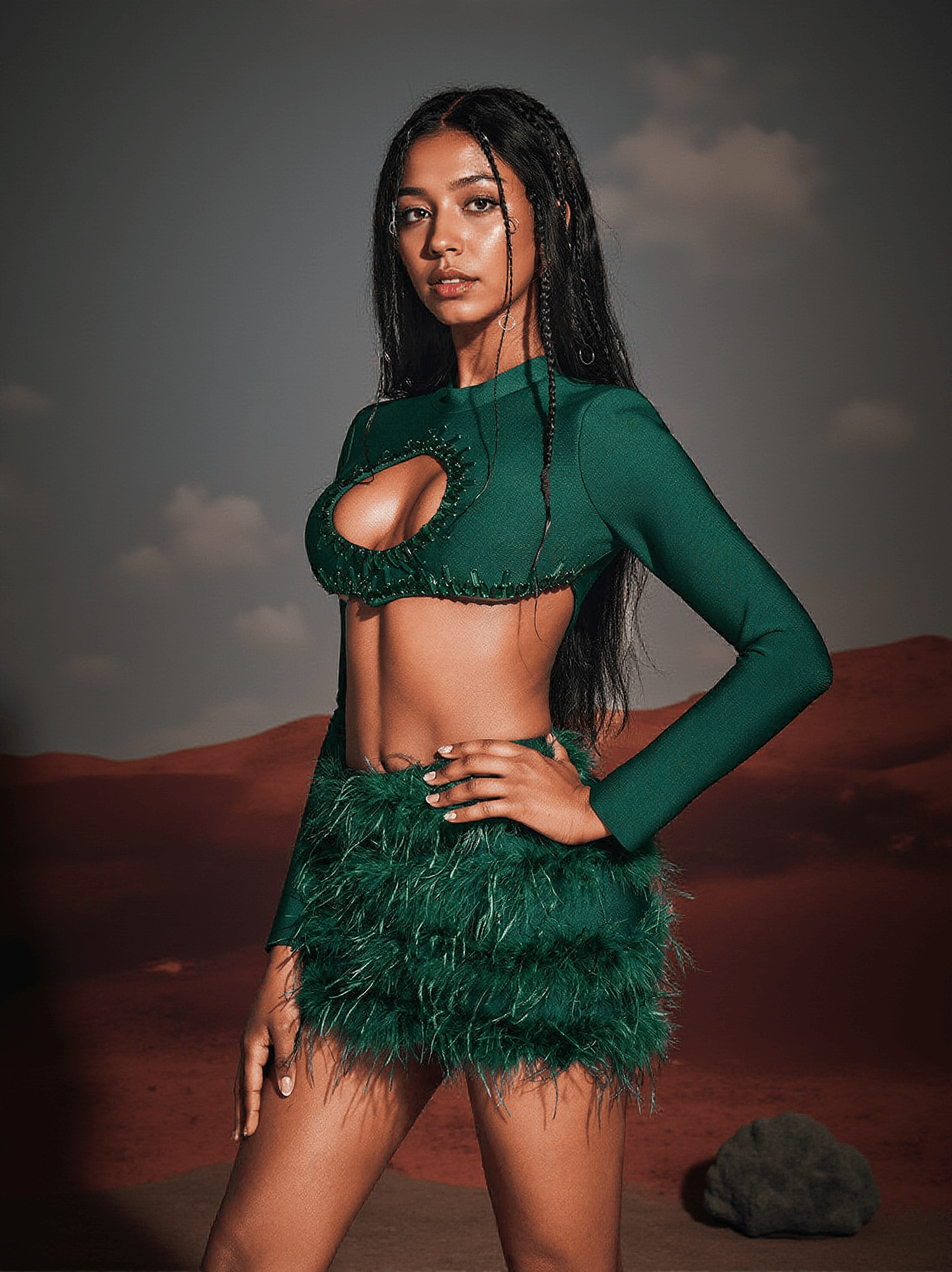 AARON HOLLOW FEATHER BANDAGE SKIRT SET