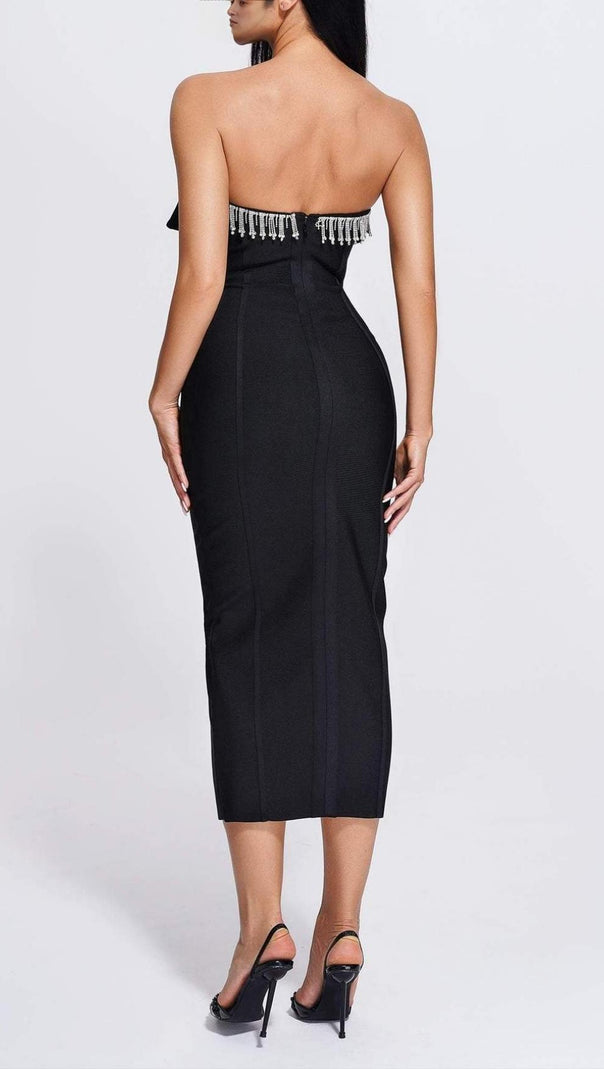 AIIZIE SEQUIN STRAPLESS MIDI DRESS IN BLACK - product image